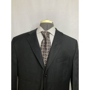 Mens Suit Jacket Blazer Sport Coat 42R 46" Black Stripe Wool Calvin Klein*